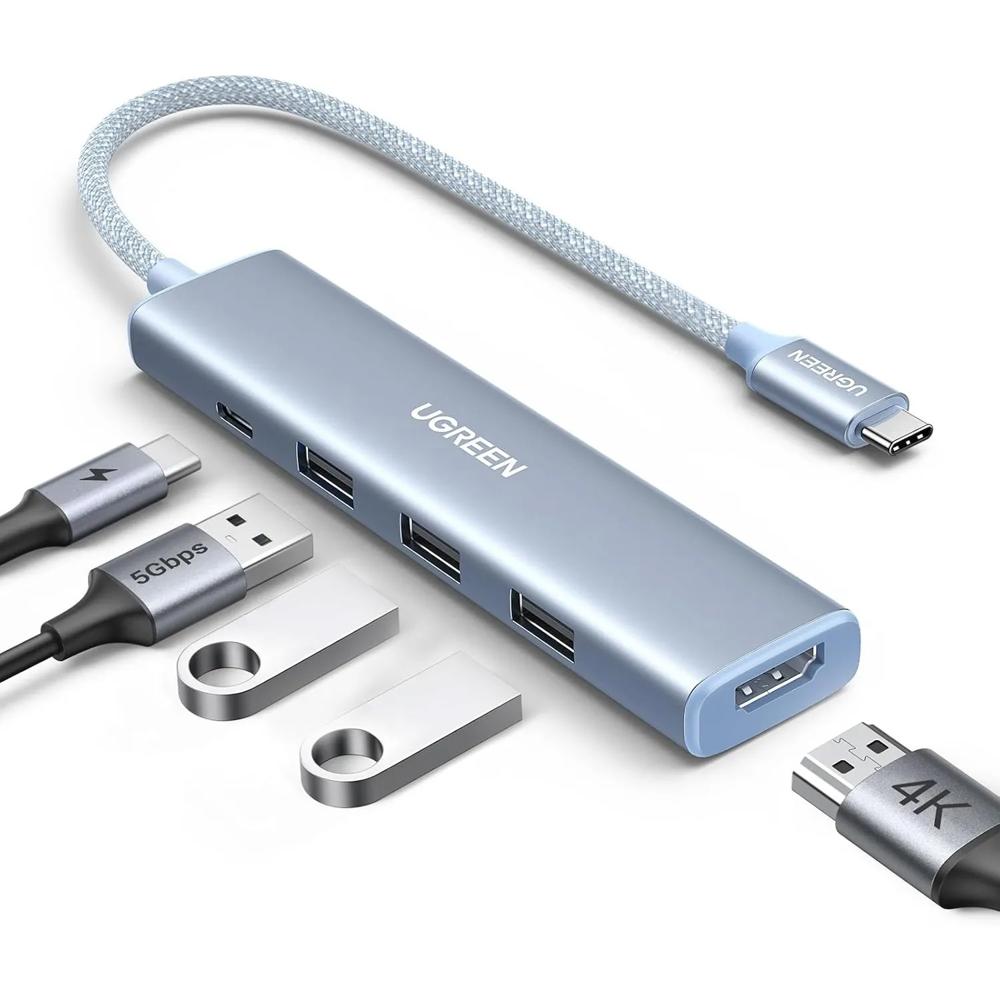 Hub Ugreen 5 En 1 USB-C HDMI 4K 3x USB-A 3.0 PD 100W CM478 35581 Plateado