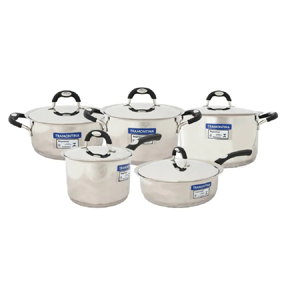 Juego de Ollas TRAMONTINA de ACERO INOXIDABLE mod DUO SILICONE 10 Pzas