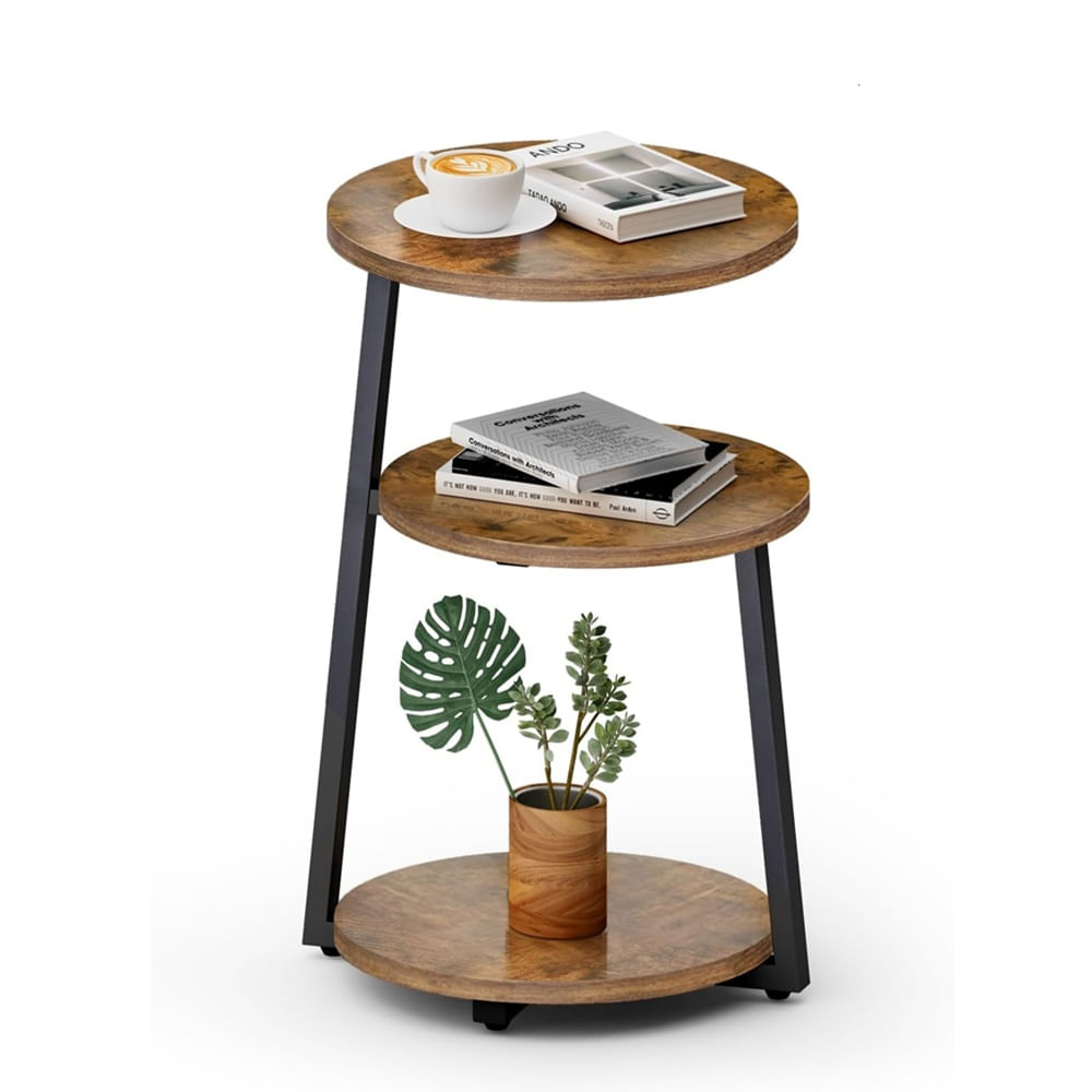 Mesa Auxiliar Tres Niveles Redonda Nogal