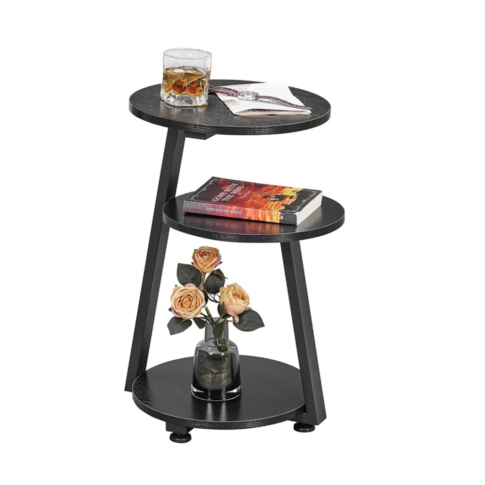 Mesa Auxiliar Tres Niveles Redonda Negro