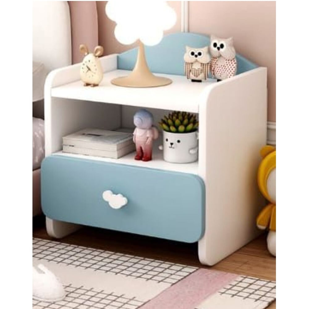 Velador Infantil Moderno Sebas 1 Cajón Celeste/Blanco TU MESITA