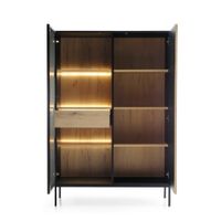 Vitrina Moderna Vilma con 2 Puertas Color Negro/Duna con Luz LED TU MESITA