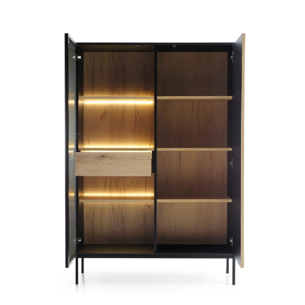 Vitrina Moderna Vilma con 2 Puertas Color Negro/Duna con Luz LED TU MESITA