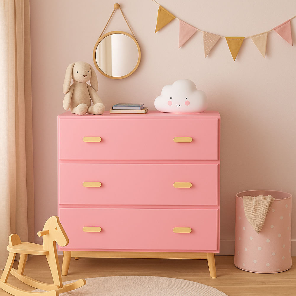 Cómoda Infantil Moderna Bela 3 Cajones Color Rosado TU MESITA