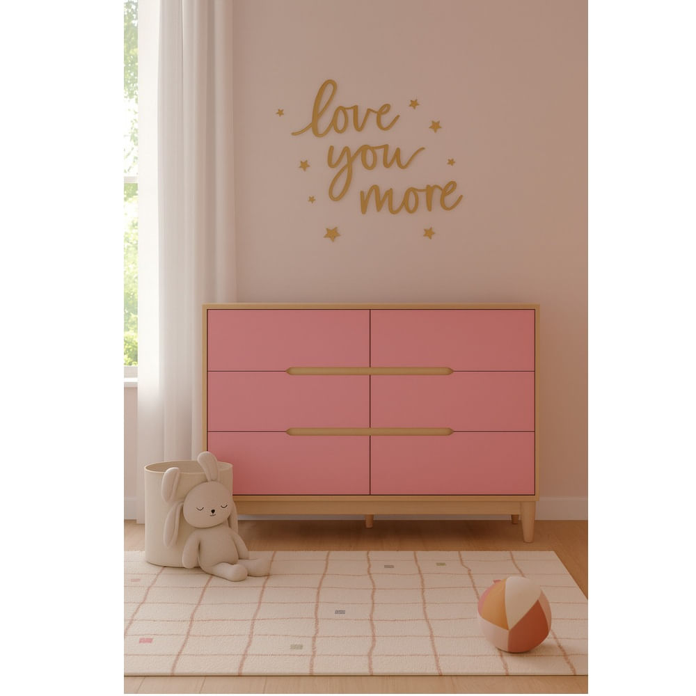 Cómoda Infantil Moderna Qinti 6 Cajones Color Duna/Rosado TU MESITA