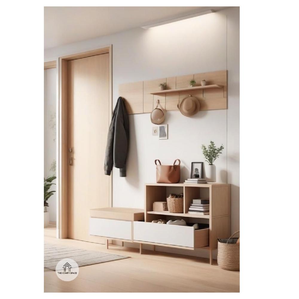 Recibidor con Perchero Moderno Olguin color Damasco/Blanco TU MESITA 2 cajones