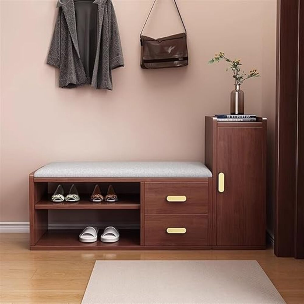 Zapatera Moderna Iori Color Cedro con Asiento Acolchonado TU MESITA