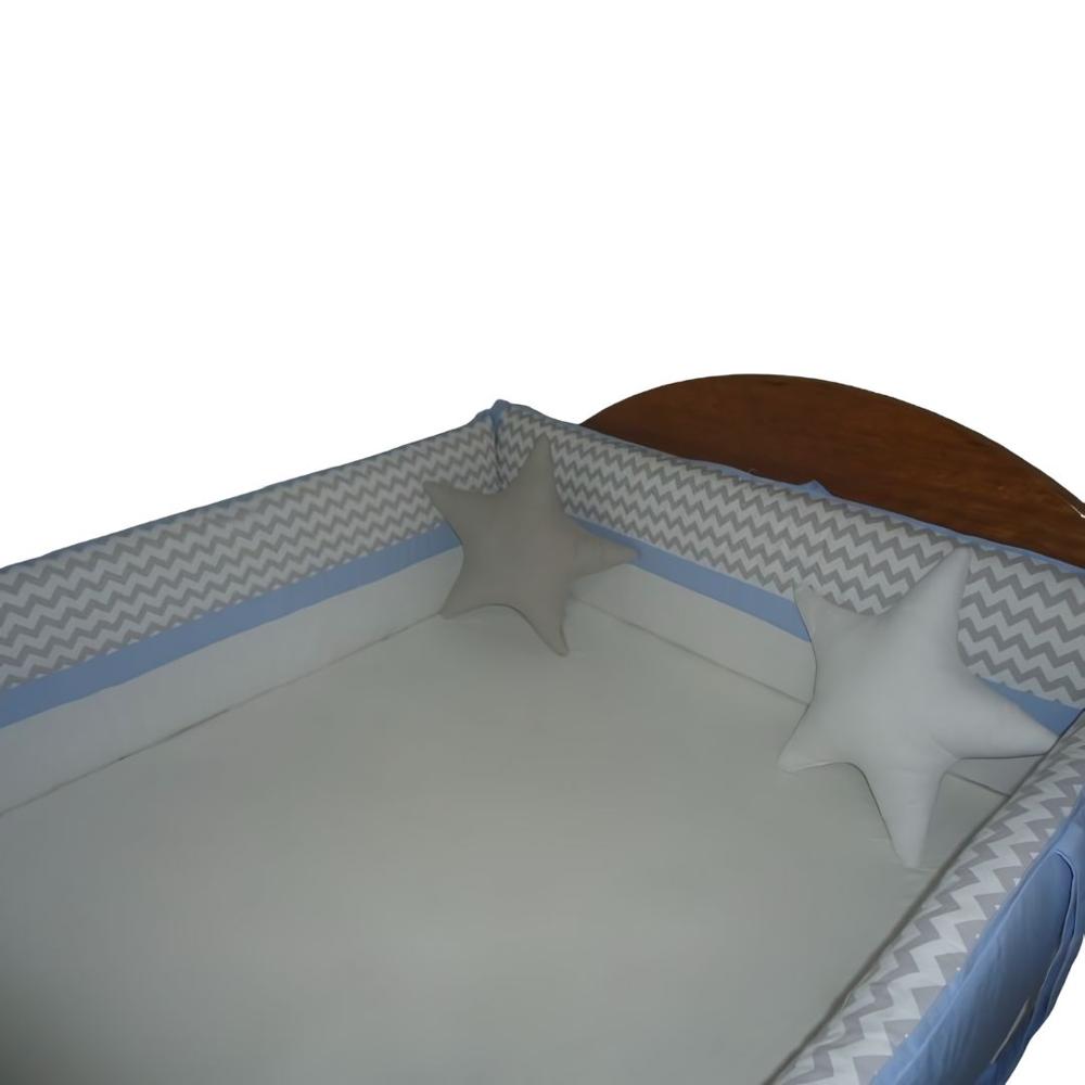 Protectores Laterales Parachoques BABYTU Talla 1,5 Plazas Montessori Diseño Zig zag  Celeste Blanco