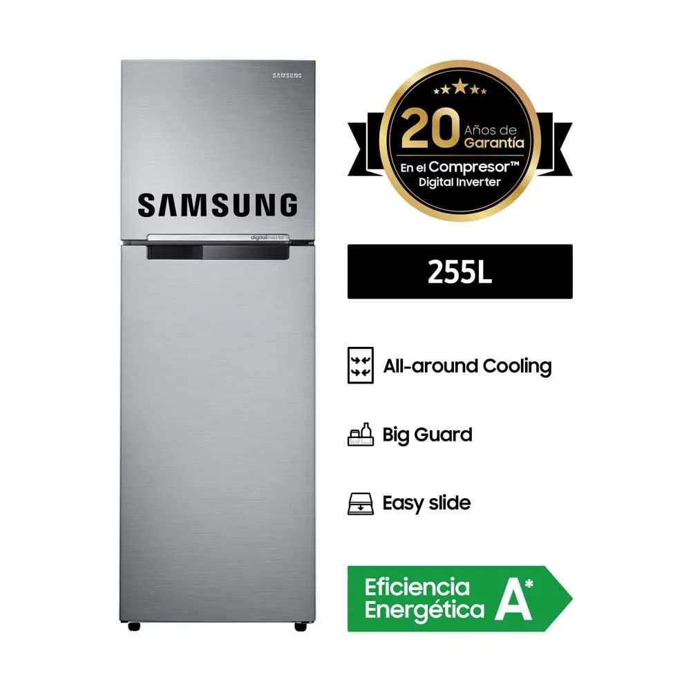 REFRIGERADORA SAMSUNG TOP FREEZER 255L RT25FARADS8 INOX