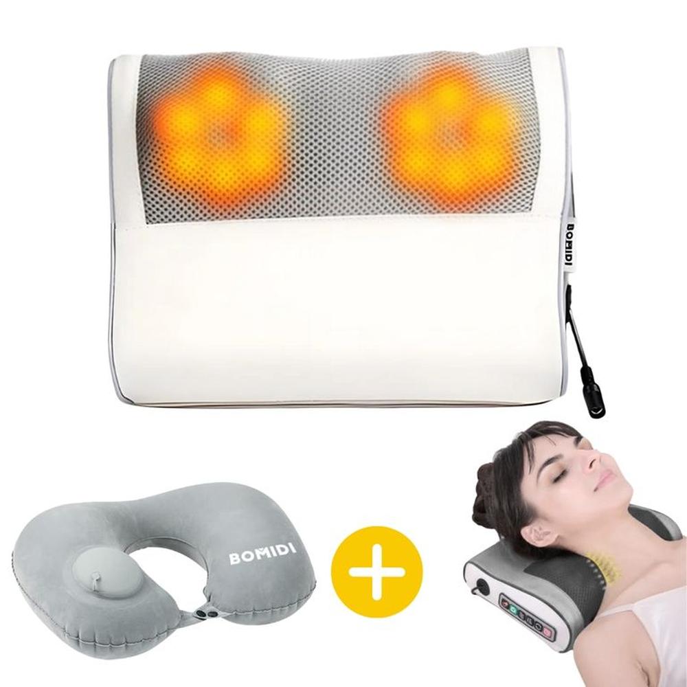 Almohada Eléctrica Masajeadora Blanco + Almohada de Cuello Inflable