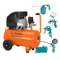 Compresora 50 Litros Truper + Kit Neumático 5 piezas Total 11837-TATK053-1