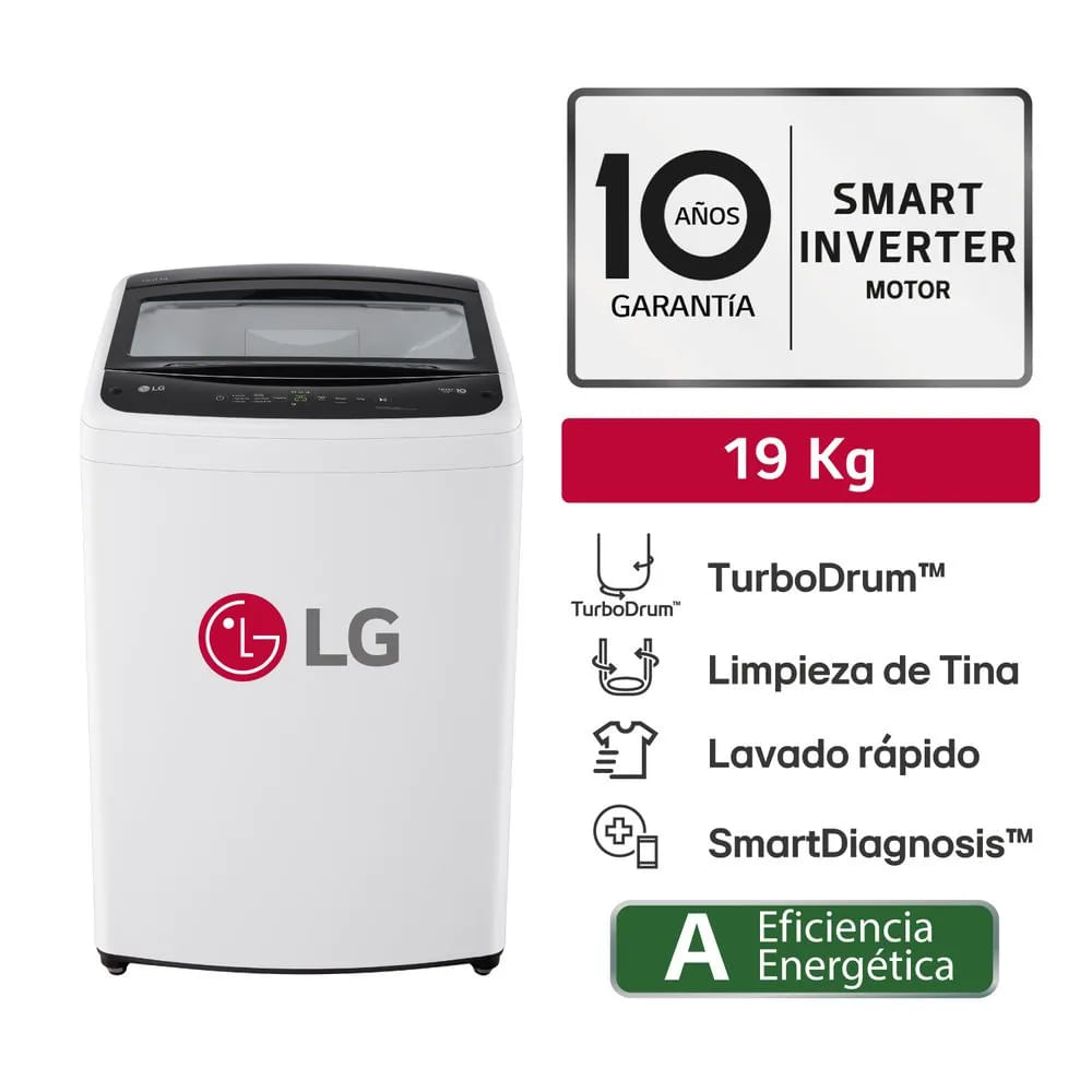 Lavadora de Ropa LG 19kg Carga Superior con TurboDrum WT19WVTB Blanco