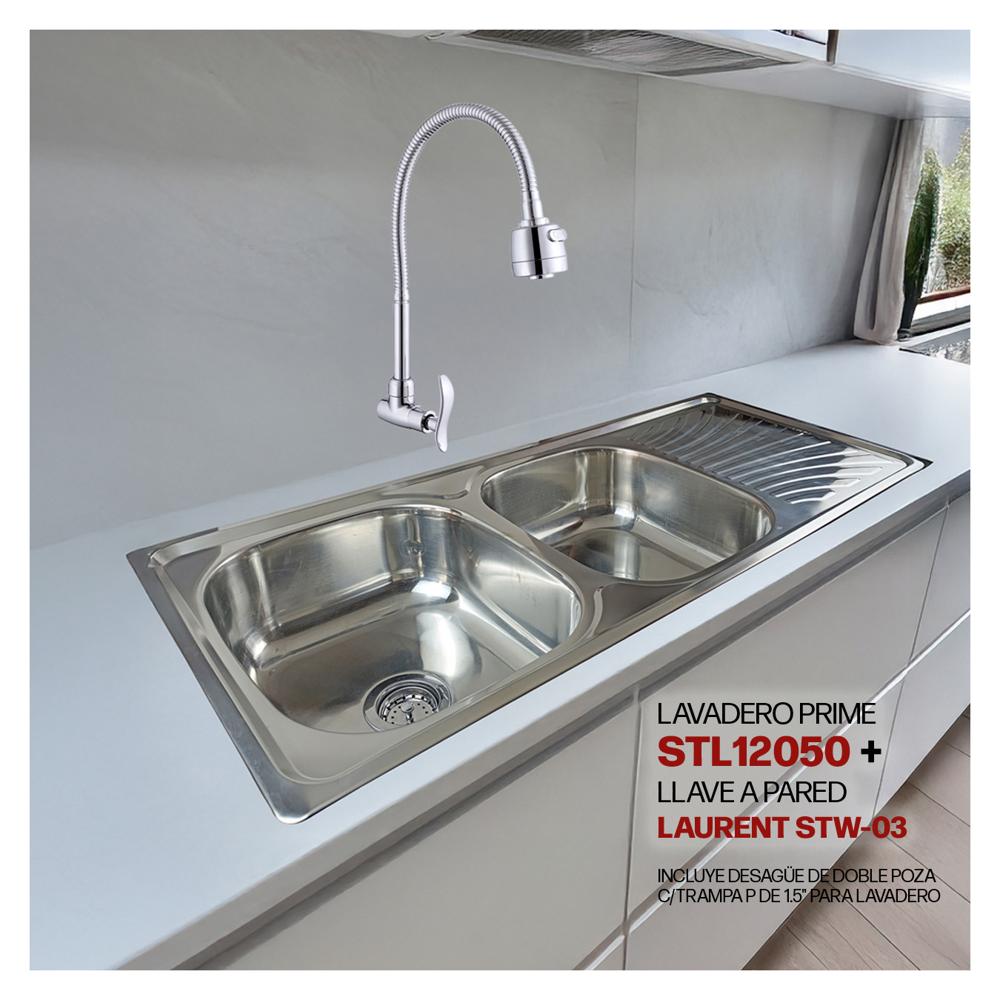 Combo De Lavadero Prime STL12050 + Desagüe C/Trampa P DE 1.5""+ Llave Laurent STW-03 Stone