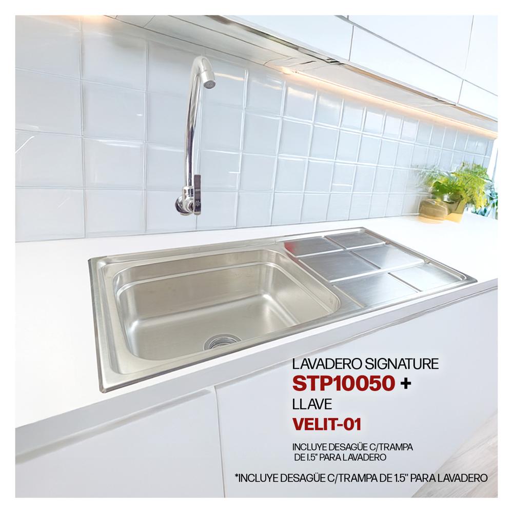 Combo De Lavadero Signature STP10050 + Desagüe C/Trampa De I.5"" + Velit-01 STONE