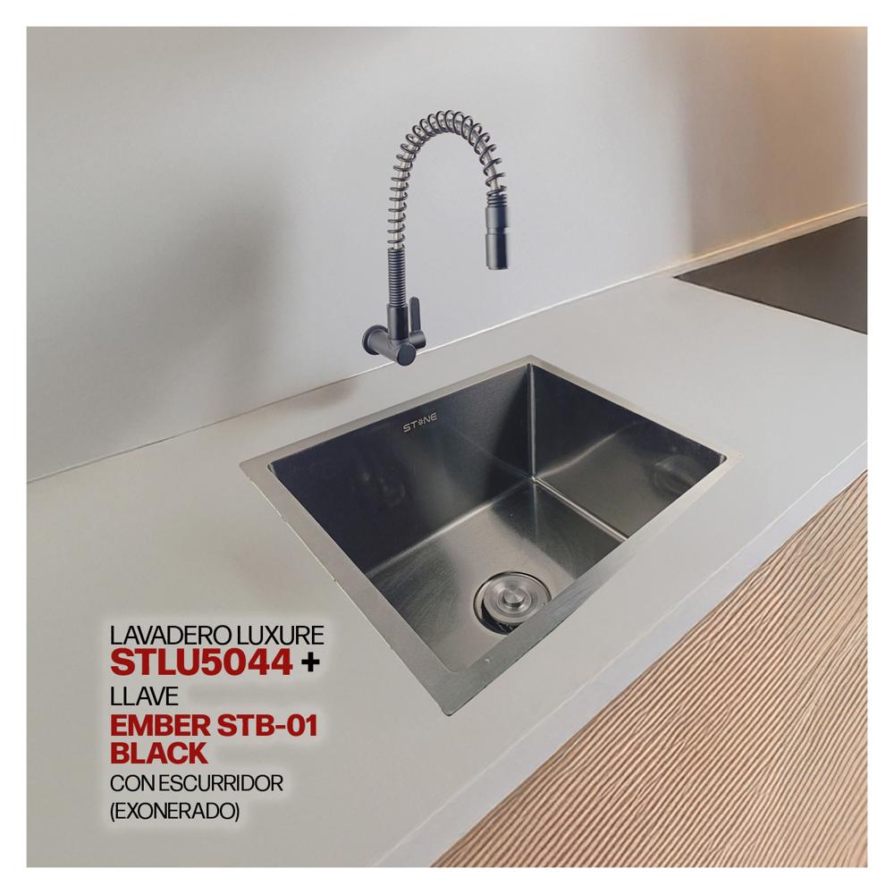 Combo De Lavadero Luxure STLU5044 + Llave Ember STB-01 Black Con Escurridor (Exonerado)