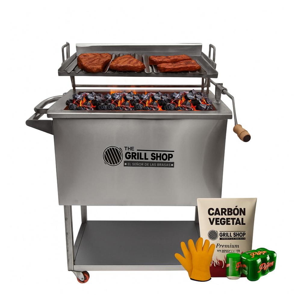 Caja China Mediana Inoxidable ParrillaElevadiza+cerveza+carbon+guante