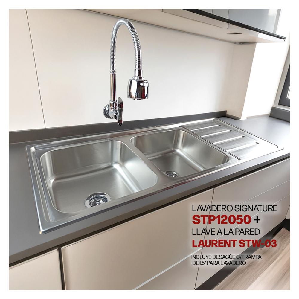 Combo De Lavadero Signature STP12050 + Desagüe C/Trampa De 1.5""+ Llave Laurent STW-03 Stone