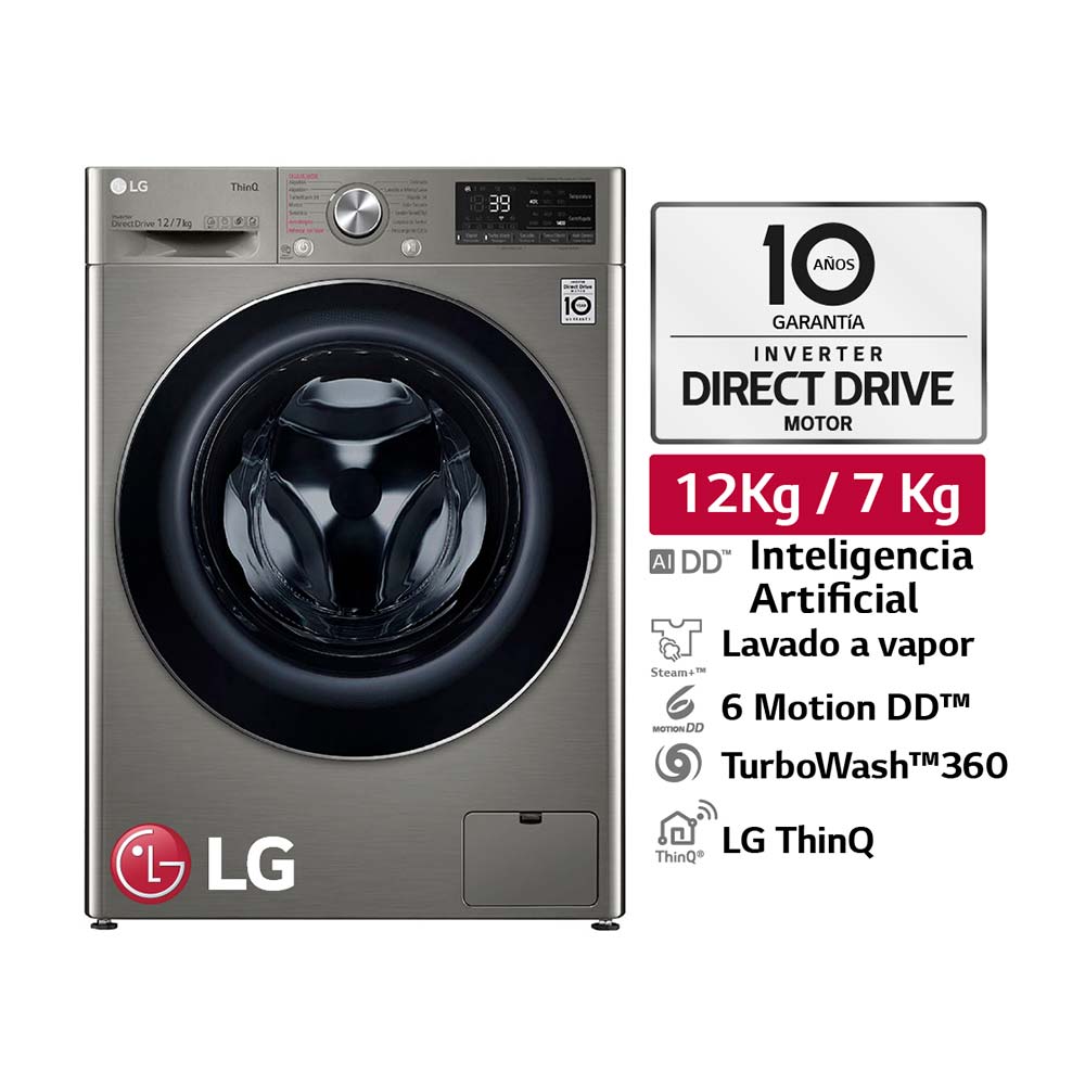Lavaseca LG AI DD Carga Frontal 12/7 Kg Platino Modelo WD12PVC3S6C.APTGLGP