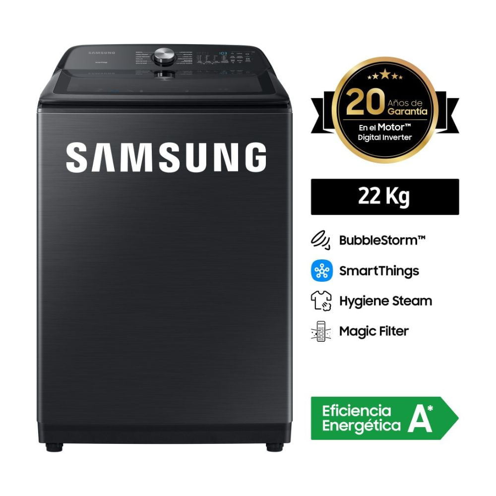 Lavadora Samsung Bubble Storm WA22A8377GV/PE 22 Kg Negro