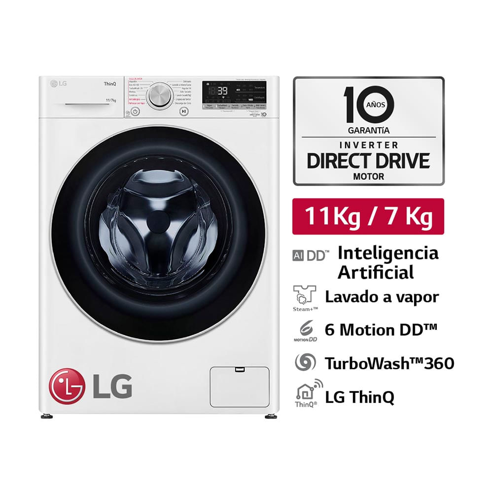 Lavaseca LG AI DD Carga Frontal 11kg/7kg Blanca Modelo WD11WVC3S6