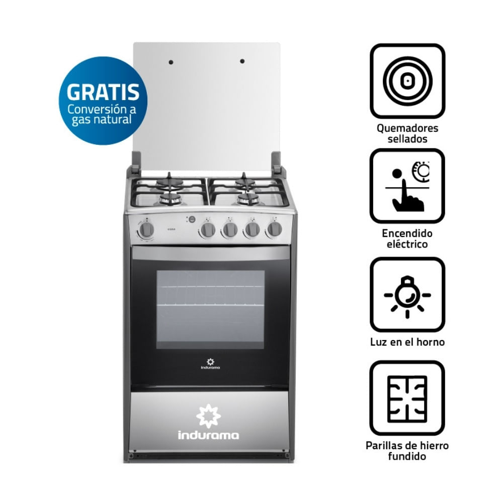 Cocina de Pie Indurama Viena Quarzo Home a Gas de Acero Inoxidable Plata