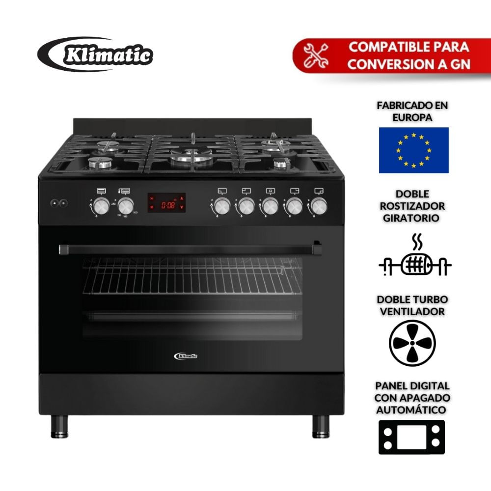 Cocina de Pie Klimatic Accent a Gas 5 Hornillas Hierro Fundido Negro