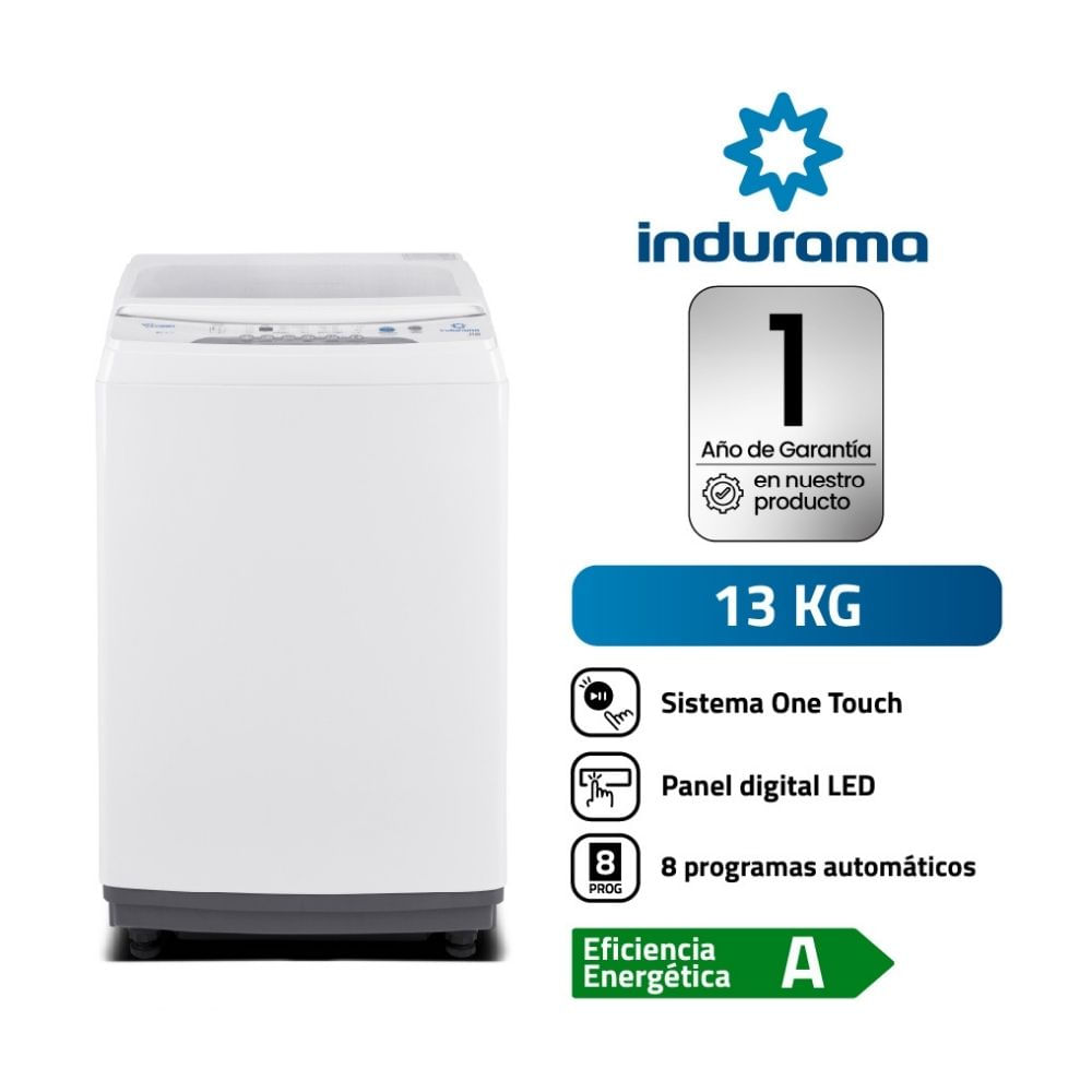 Lavadora Indurama LRI13BLA One Touch 13kg Blanca Eficiencia Energética A