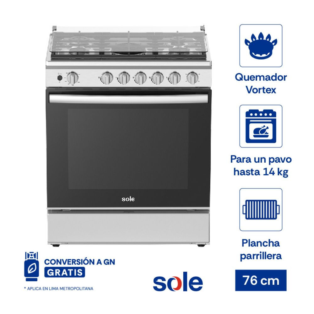 Cocina de Pie Sole Niza 5 Hornillas Acero Inoxidable 76cm Gris con Horno