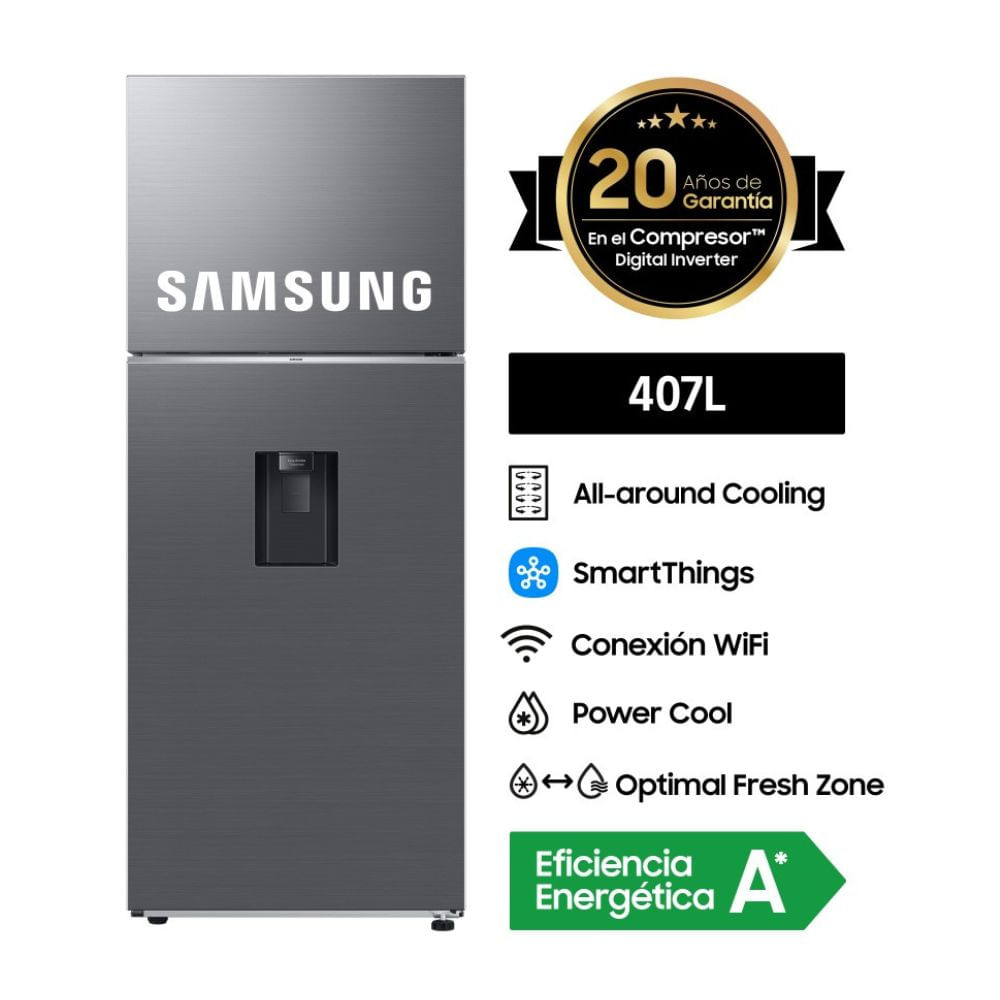 Refrigeradora Samsung Top Mount 407L Plata RT42DG6730S9PE