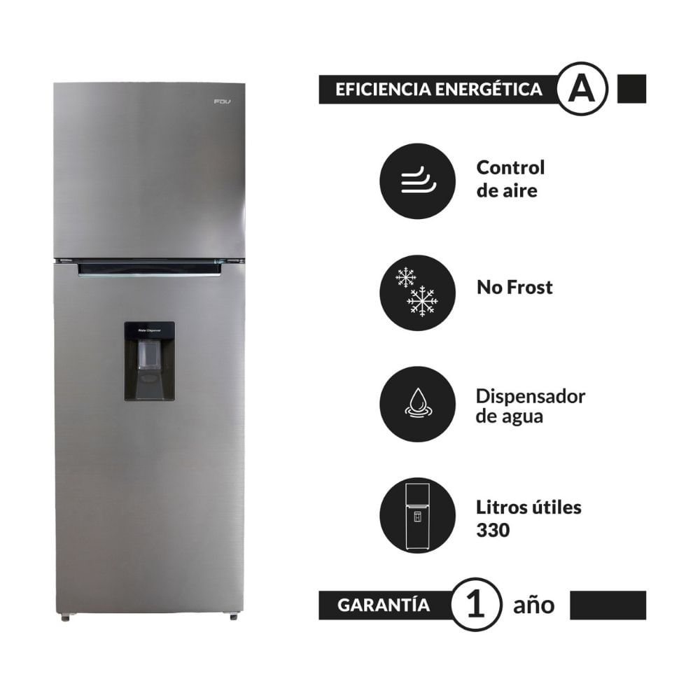 Refrigeradora FDV Combi Elegance 330L Acero Inoxidable con Dispensador de Agua