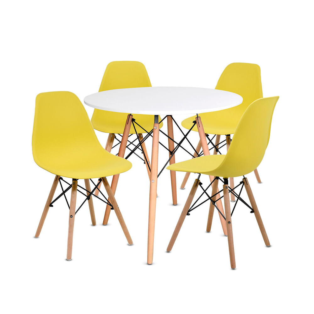 Juego De Comedor Eames Blanco 80 Cm 4 Personas Silla Eames Amarillo Ofideas
