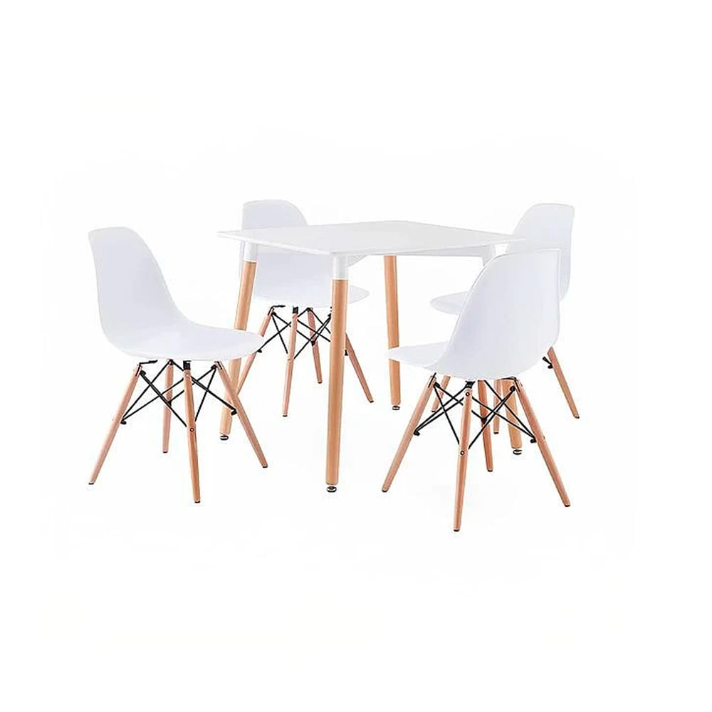 Juego De Comedor Square Blanco 80 Cm 4 Personas Silla Eames Blanco Ofideas