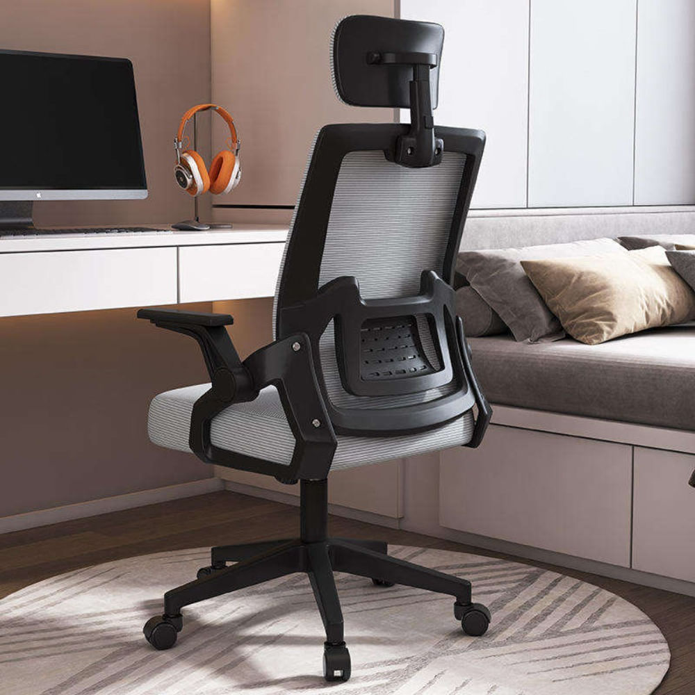 Silla Ergonómica de Oficina con Cabecera y Respaldo Regulables Negro + Gris
