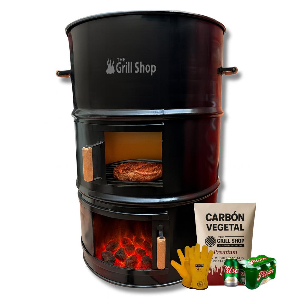 Cilindro Parrillero Grande Grill Shop + Guantes + Ganchos + Carbon