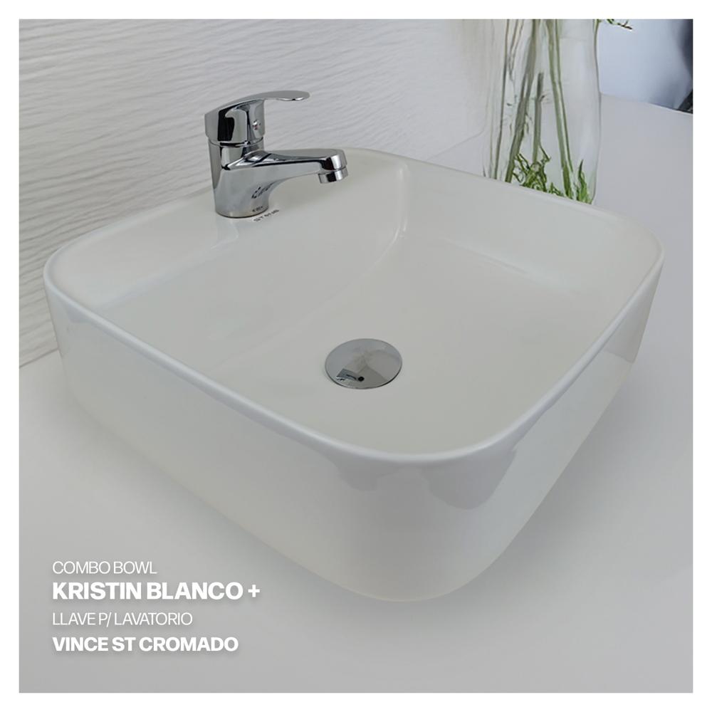 Combo Bowl Kristin + Llave P/Lavatorio Vince ST Stone + Desagüe Pop Up C/Trampa Corrugada Stone
