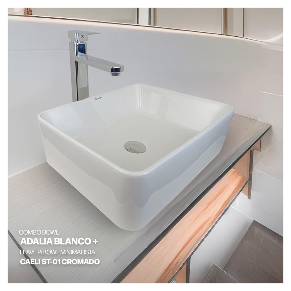 Combo Bowl Adalia Blanco + Llave P/Bowl Caeli ST-01 + Desagüe Pop Up C/Trampa Corrugada Stone