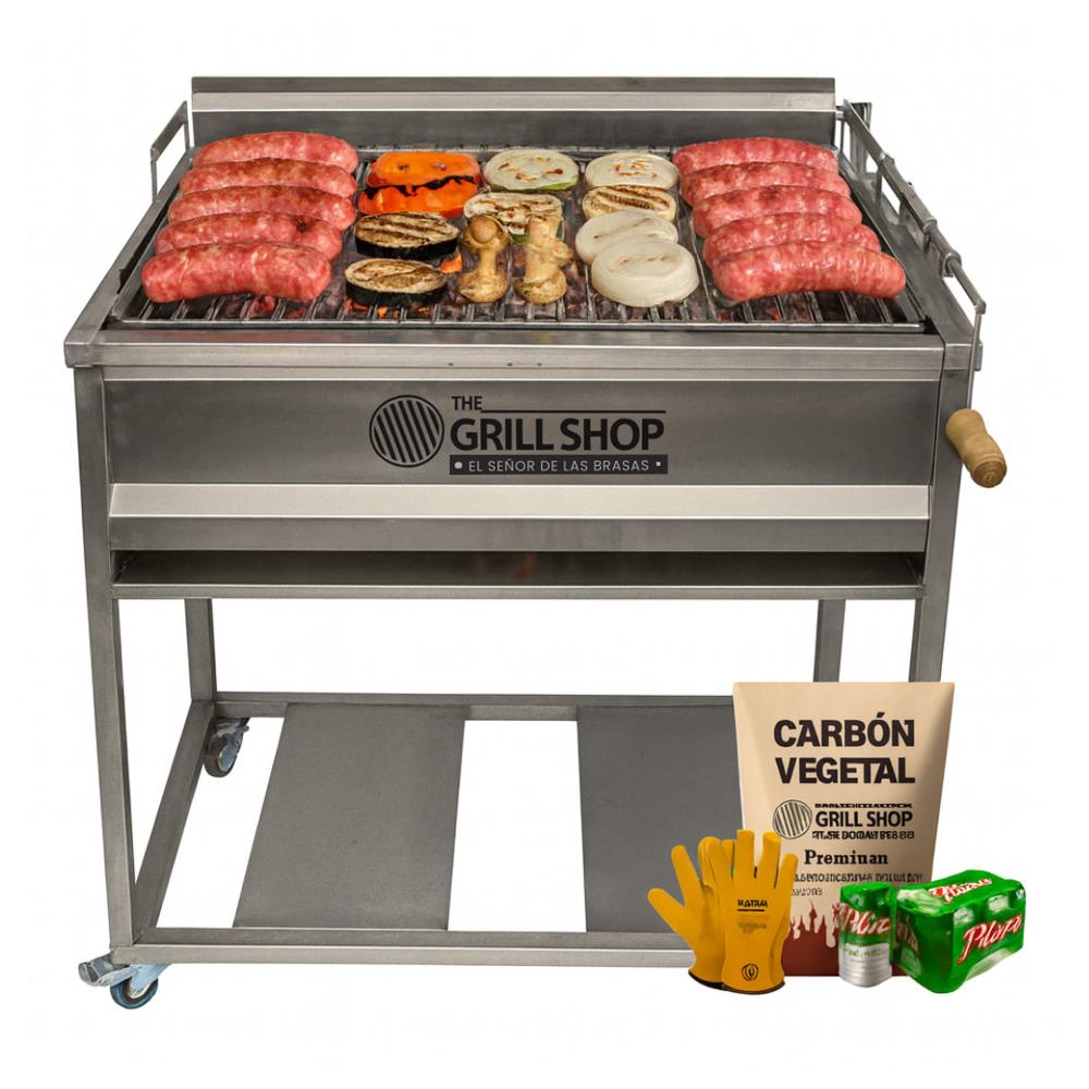 Parrilla Mediana Full acero inoxidable Guantes Carbón Cerveza