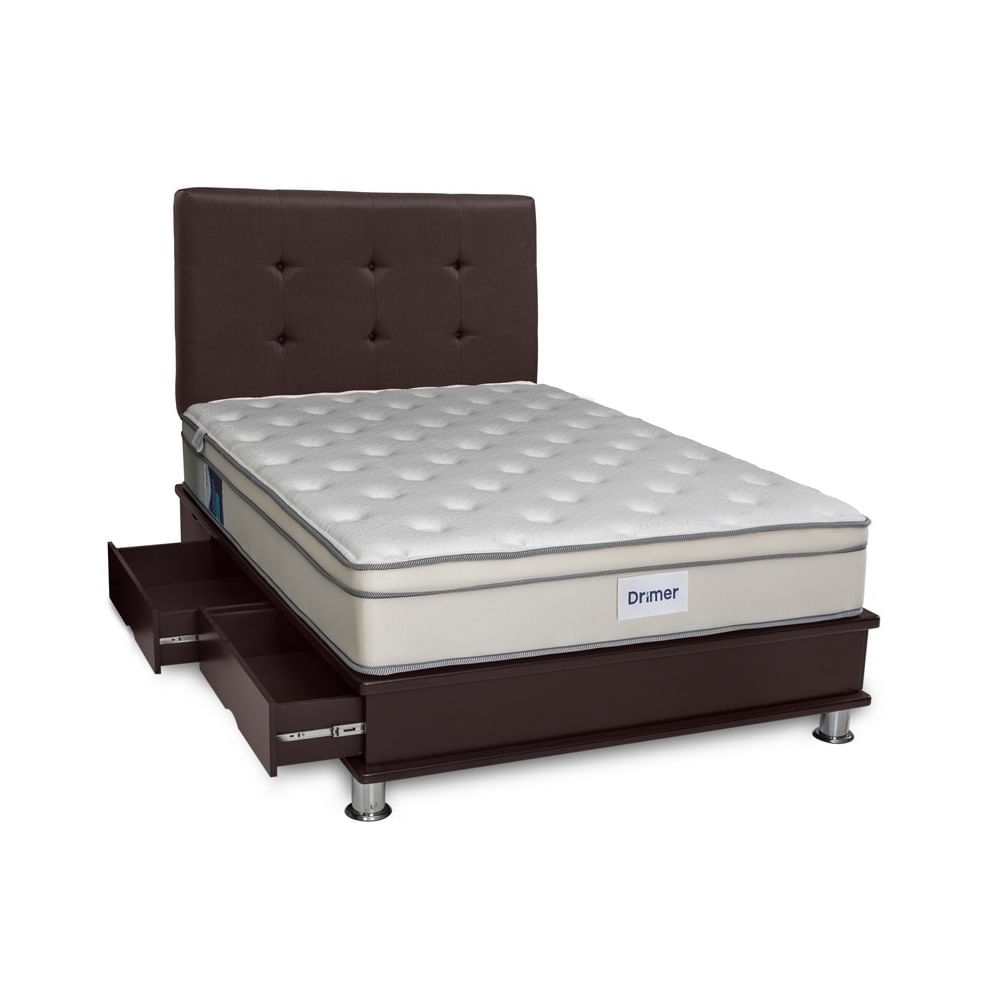 Cama Drimer Cajones Pocket Dream Marrón Queen + Incluye cajones