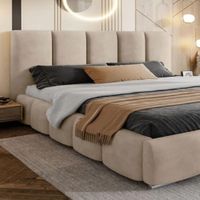 Cama Box Tarima + Cabecera Liza Beige  1.5 Plazas Decora