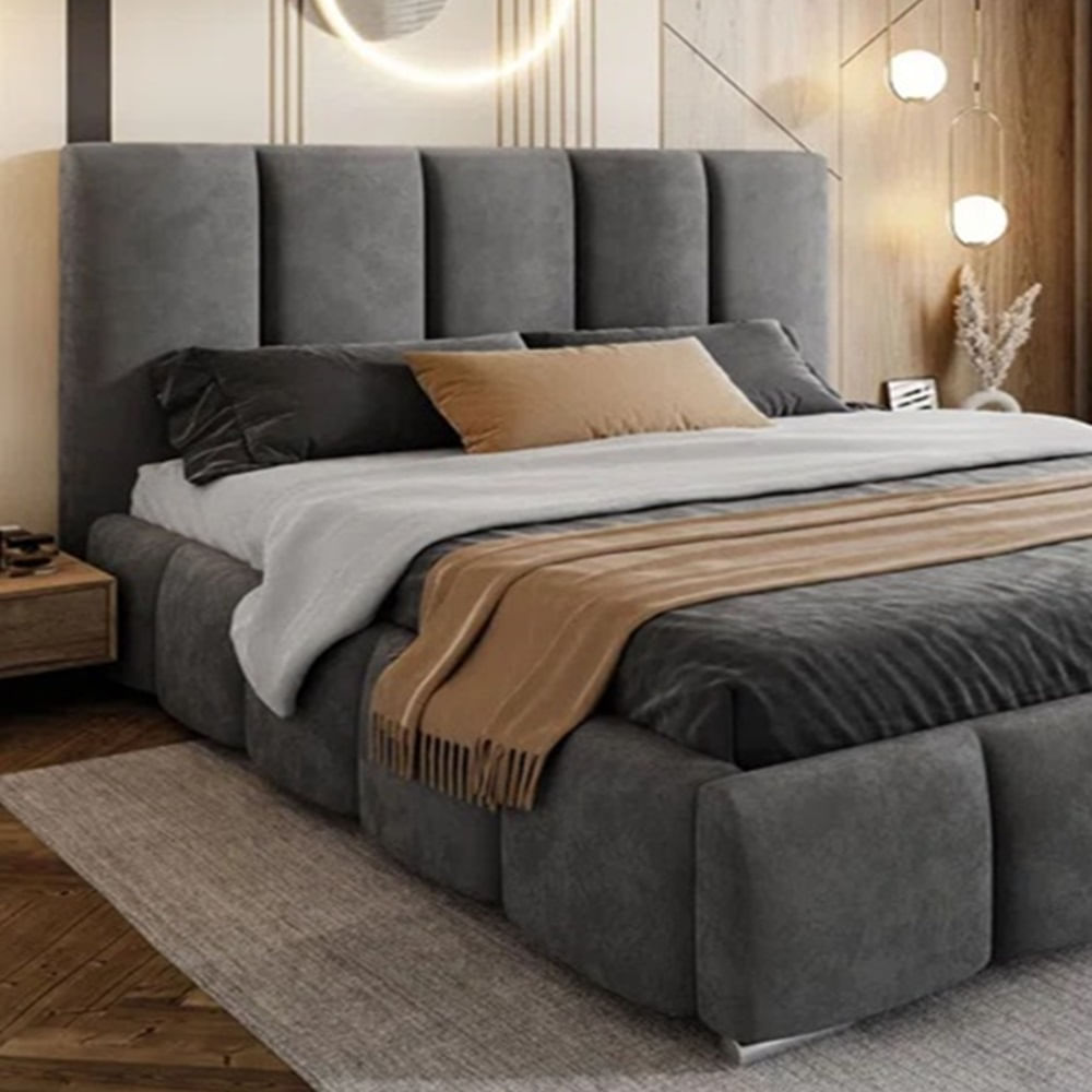 Cama Box Tarima + Cabecera Liza Gris Queen Decora