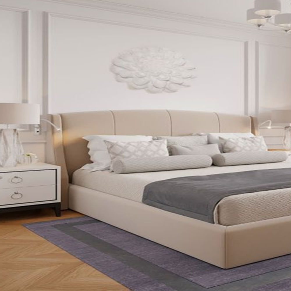 Cama Box Tarima + Cabecera Lino Beige 1.5 Plazas Decora