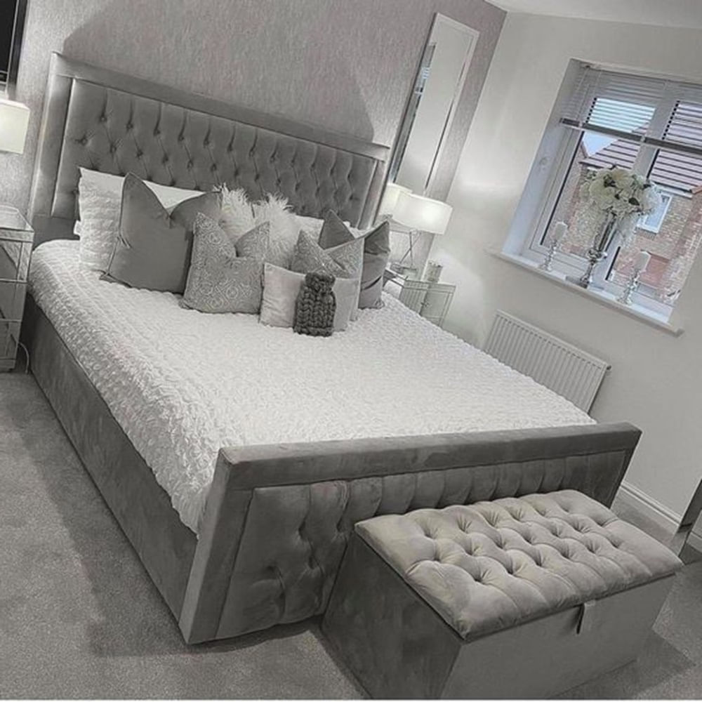 Cama Box Tarima + Cabecera capitonene Gris Queen Decora Cama Box Tarima + Cabecera capitonene Gris Queen Decora