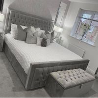 Cama Box Tarima + Cabecera capitonene Gris  2 Plazas Decora