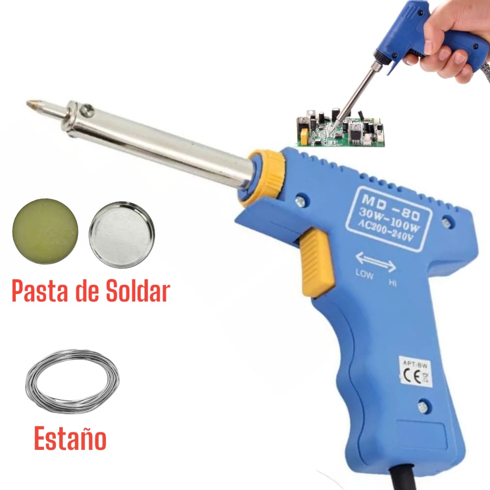 Cautin Estaño 2m Pasta Flux Tipo Pistola Soldador 30-70Watts