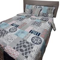 Set Edredón Lujo Celeste Naútica 2 Plazas Reversible + Set de Sábanas