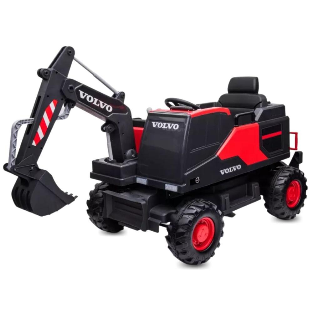 Carro a batería Excavadora para niños Beautiful Volvo y Pantalla MP4 Rojo