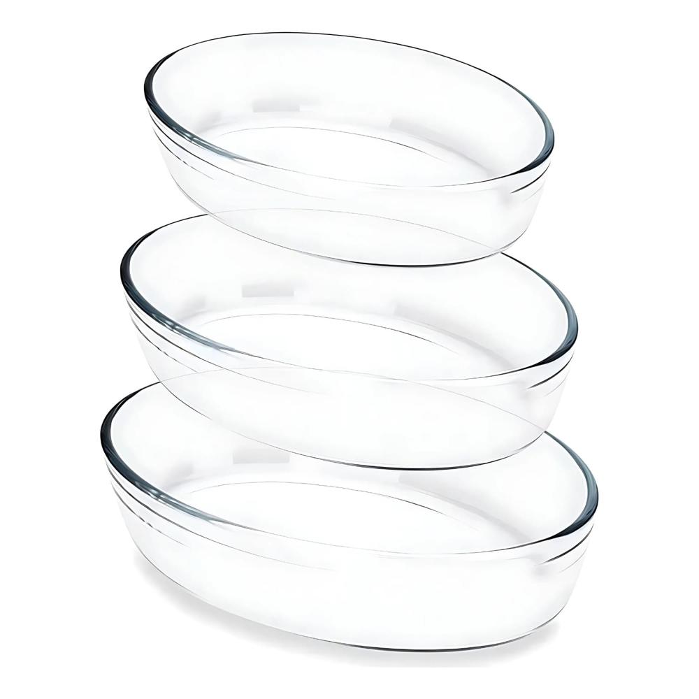 Set 3 Fuentes Ovaladas Vidrio Resistentes Al Calor