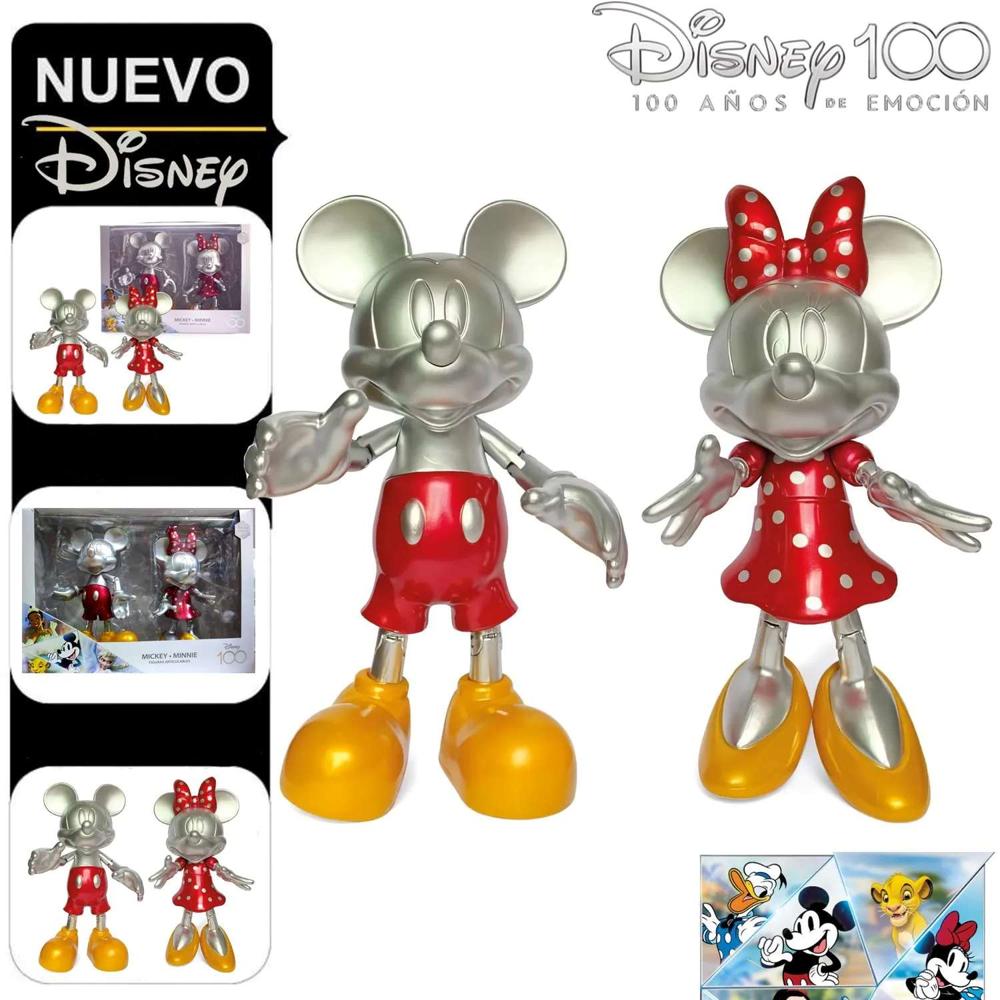 Set de Figuras Articulables Mickey y Minnie Platinado