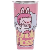 Vaso Térmico Labubu Rosa 1200ml Con Asa Y Pajilla