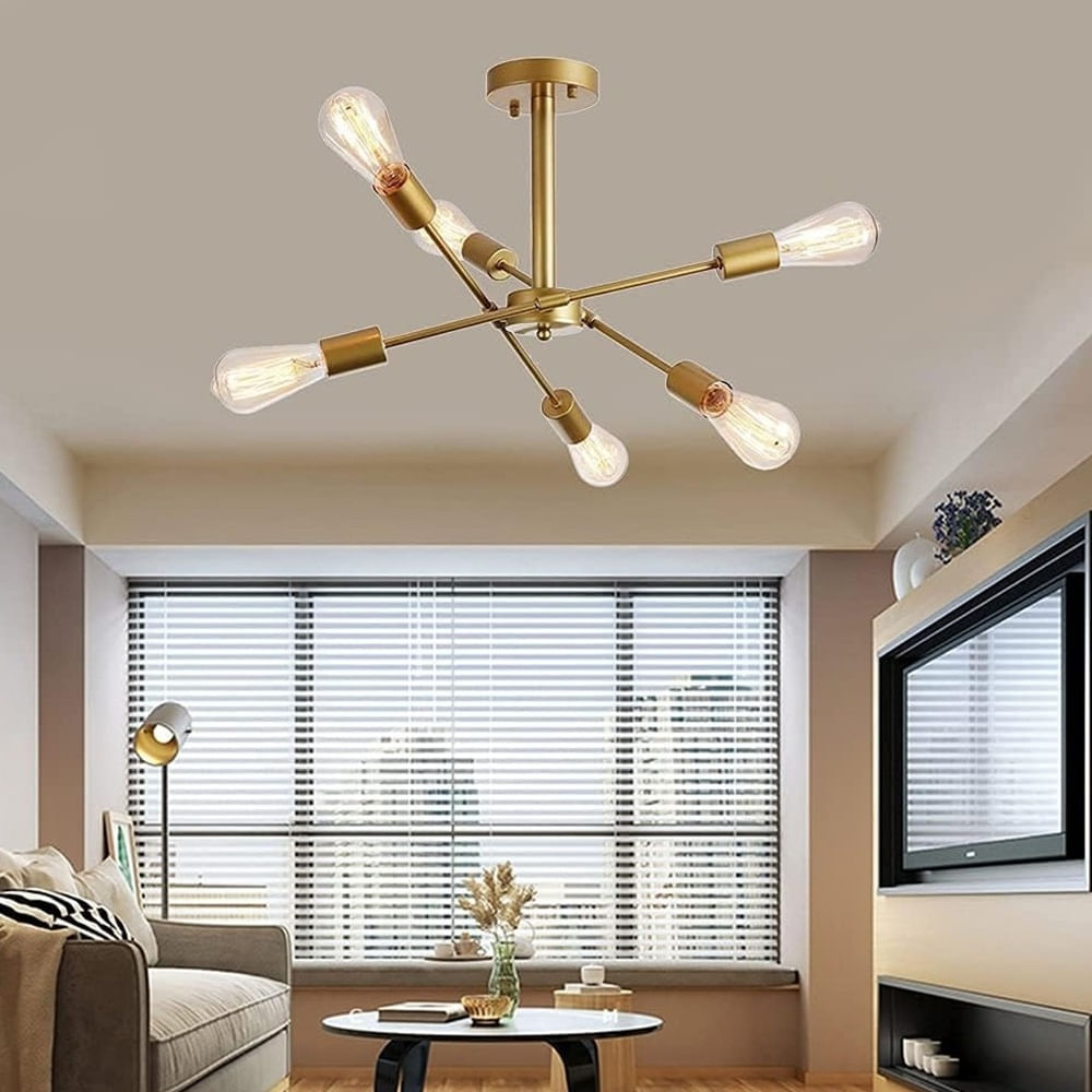 Lampara de Techo 6 Luces Dorado Incluye Focos